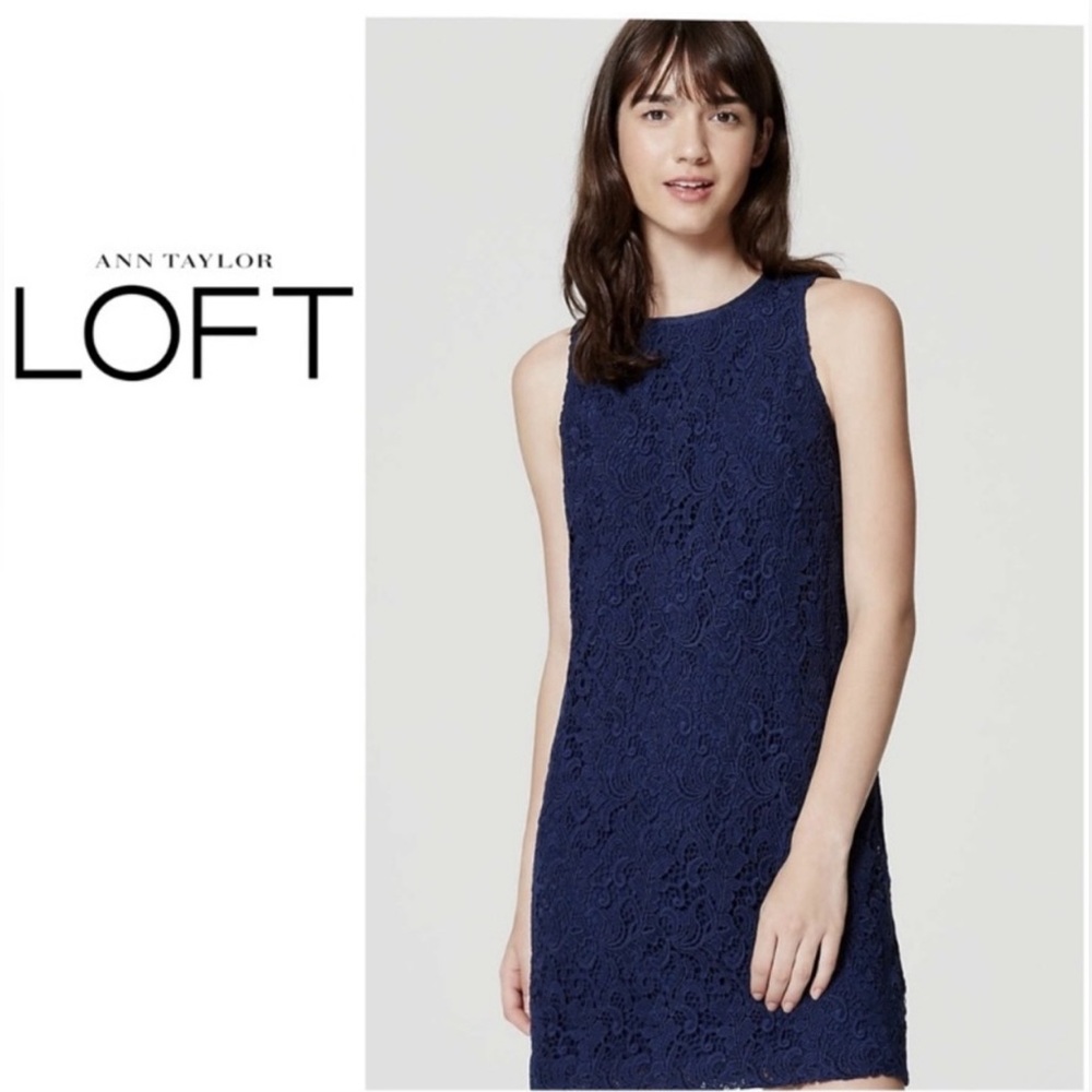 LOFT Floral Crochet Overlay Shift Dress - Size 4P - NWT